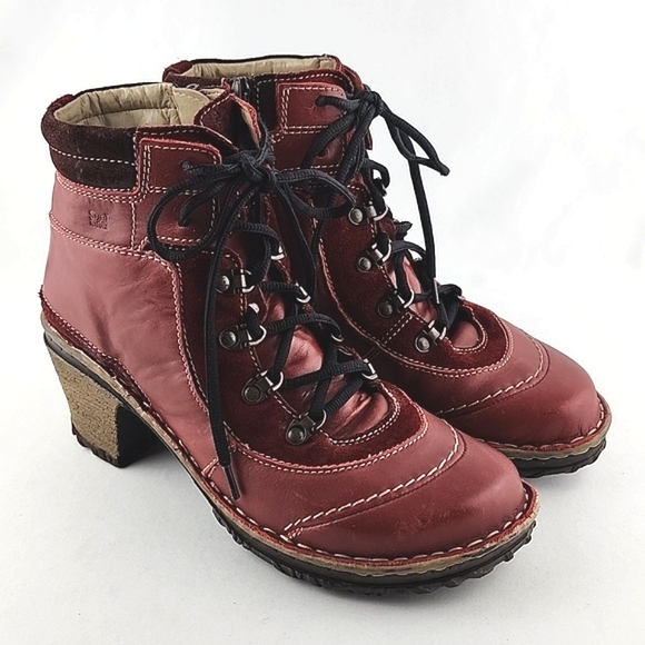Josef Seibel Kingfisher Red Wine Leather Lace Up Ankle Boots Faux Fur Size 39 - Picture 3 of 16